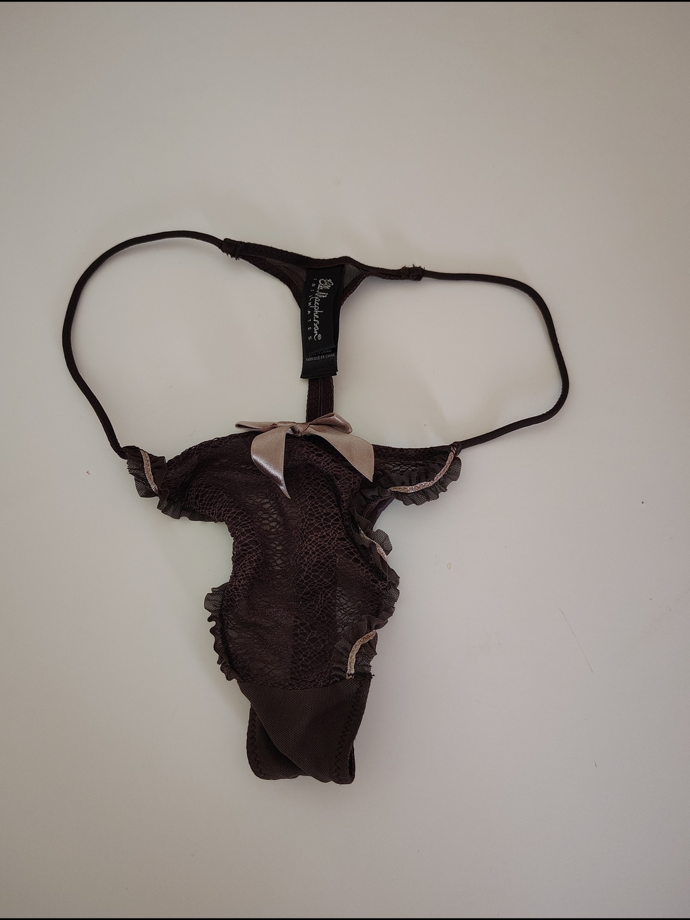 Brown Satin Bow Lace Thong - Women Accessories